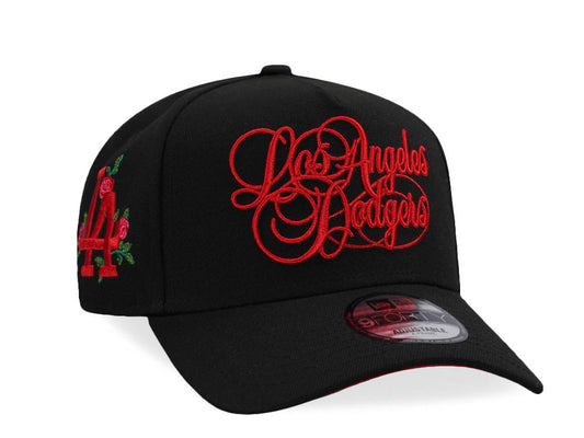 NEW ERA 9FORTY LOS ANGELES DODGERS SCRIPT BLACK AND RED ROSE